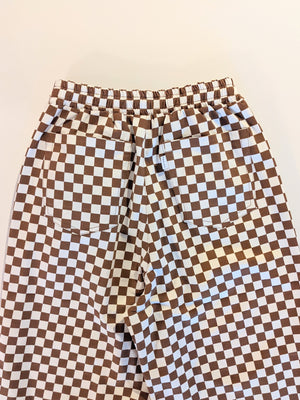 Kids Checkered Easy Big Pants - Mocha