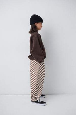 Kids Checkered Easy Big Pants - Mocha