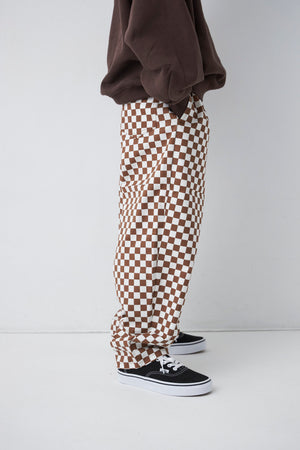 Kids Checkered Easy Big Pants - Mocha