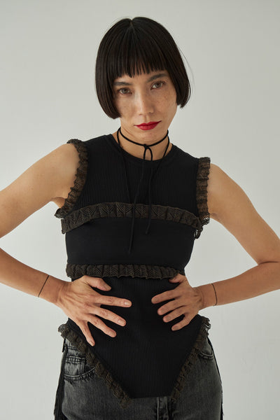 画像をギャラリービューアに読み込む, Frill Lace Knit Tank