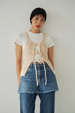 Frayed Yarn Open Front Tank