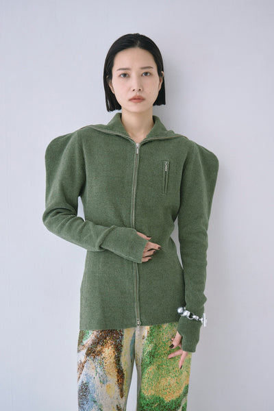 画像をギャラリービューアに読み込む, Full Zip Puff Sleeve Knit Top
