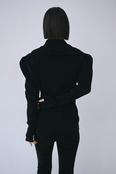 画像をギャラリービューアに読み込む, Full Zip Puff Sleeve Knit Top