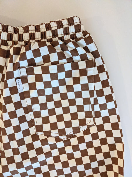 画像をギャラリービューアに読み込む, Kids Checkered Easy Big Pants - Mocha
