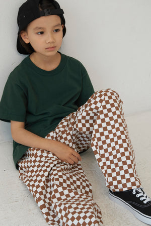 Kids Checkered Easy Big Pants - Mocha