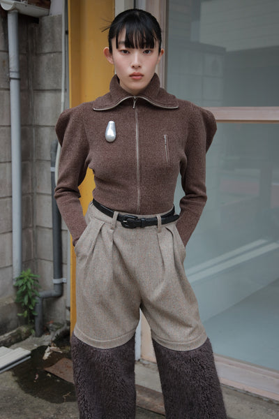 画像をギャラリービューアに読み込む, Full Zip Puff Sleeve Knit Top
