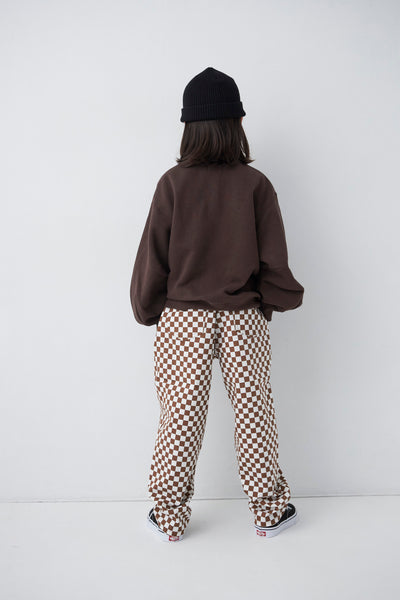 画像をギャラリービューアに読み込む, Kids Checkered Easy Big Pants - Mocha
