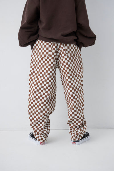 画像をギャラリービューアに読み込む, Kids Checkered Easy Big Pants - Mocha
