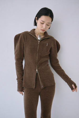 Full Zip Puff Sleeve Knit Top