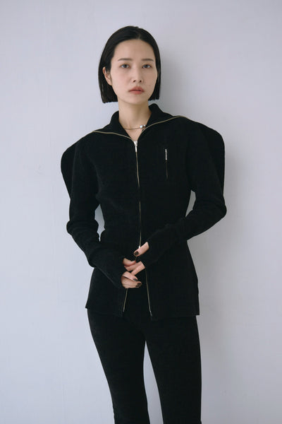 画像をギャラリービューアに読み込む, Full Zip Puff Sleeve Knit Top
