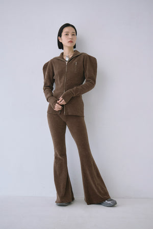 Full Zip Puff Sleeve Knit Top