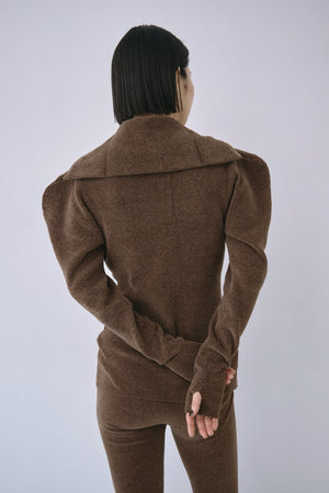 Full Zip Puff Sleeve Knit Top