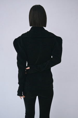 Full Zip Puff Sleeve Knit Top