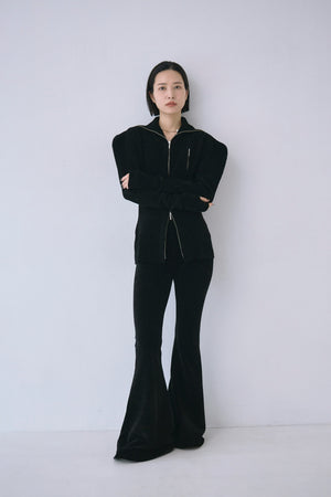 Full Zip Puff Sleeve Knit Top