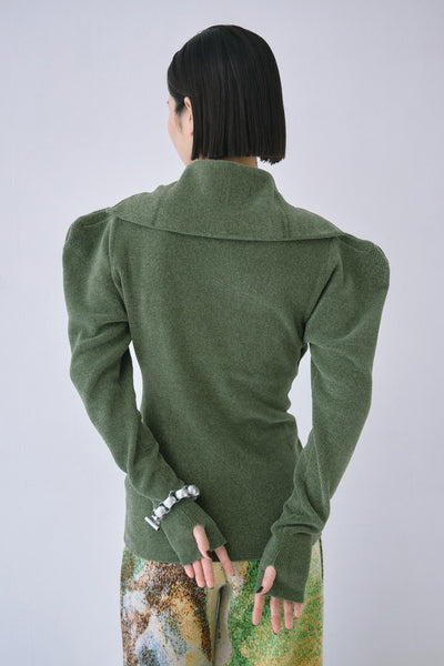画像をギャラリービューアに読み込む, Full Zip Puff Sleeve Knit Top
