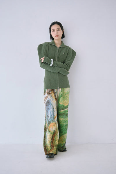 画像をギャラリービューアに読み込む, Full Zip Puff Sleeve Knit Top
