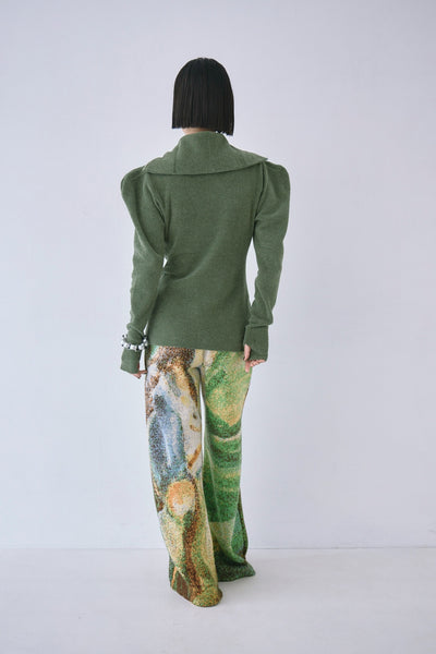 画像をギャラリービューアに読み込む, Full Zip Puff Sleeve Knit Top
