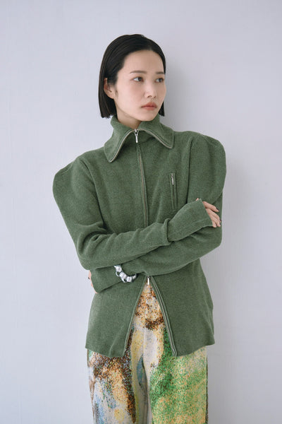 画像をギャラリービューアに読み込む, Full Zip Puff Sleeve Knit Top
