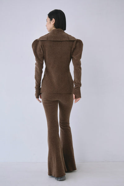 画像をギャラリービューアに読み込む, Full Zip Puff Sleeve Knit Top
