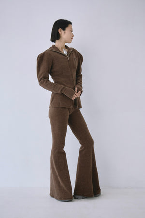 Full Zip Puff Sleeve Knit Top